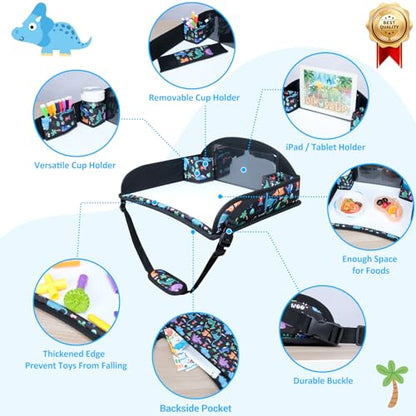 2Pcs Kids Travel Tray for Toddler Carseat, Road Trip Activities Essentials for Toddler, Kids Lap Desk Tray with Tablet Holder Stand ＆ Dry Erase Board (Dinosaur & Mermaid) - color: Dinosaur & Mermaid