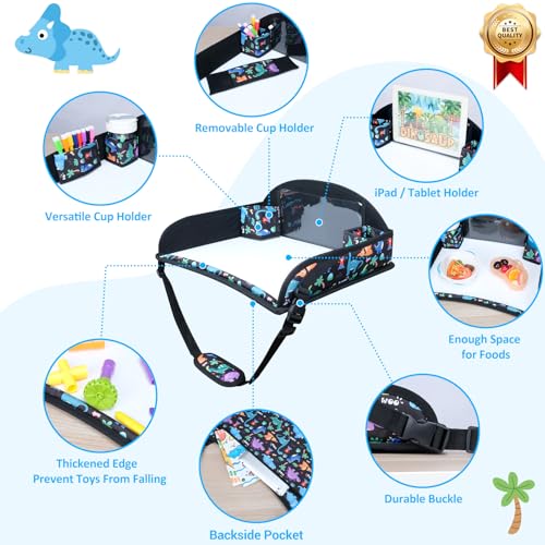 Kids Travel Tray for Toddler Carseat, Road Trip Activities Essentials for Toddler, Kids Travel Lap Desk Tray with Holder Stand ＆ Dry Erase Board (Dinosaur) - color: Dinosaur