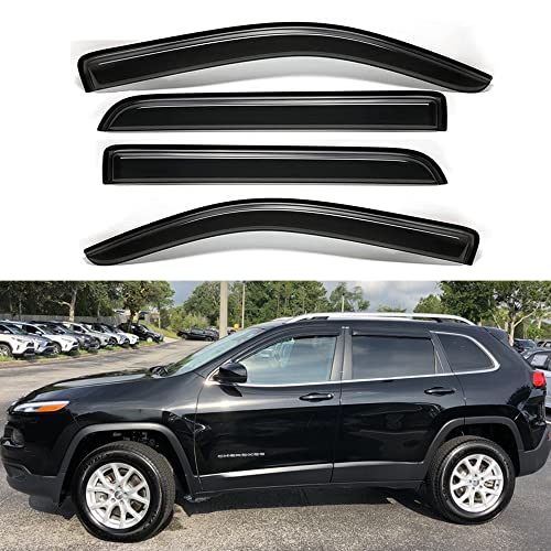 94981 Side Window Visor Vent Deflector Rain Guard,Outside Mount Tape-on Shatterproof Dark Smoke,4pc Window Shades fit for 2014-2022 Jeep Cherokee - size: 2014-2022 Cherokee Outside Mount