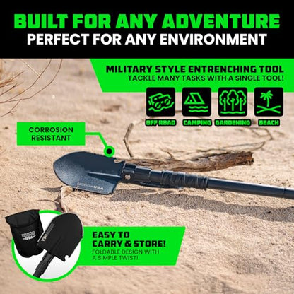 Rhino USA Survival Shovel w/Pick - Heavy Duty Carbon Steel Military Style Entrenching Tool for Off Road, Camping, Gardening, Beach, Digging Dirt, Sand, Mud & Snow. (Survival Shovel) - size: Ultimate 31" Survival E-tool