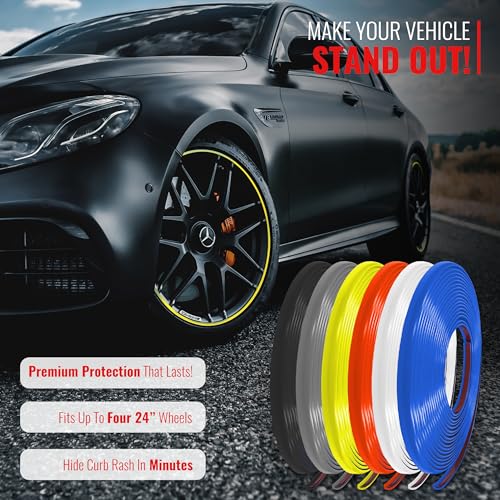 RIMiQ PROTECTiQ Universal Wheel Protection - 1/4" Trim Easy to Apply with Automotive 3M Tape. 6 Colors - Fits Up to 24" Rims - Including Tesla - Yellow - color: Yellow, size: Protectiq