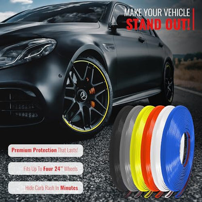 RIMiQ PROTECTiQ Universal Wheel Protection - 1/4" Trim Easy to Apply with Automotive 3M Tape. 6 Colors - Fits Up to 24" Rims - Including Tesla - Yellow - color: Yellow, size: Protectiq