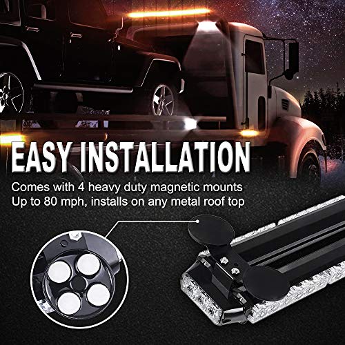 26'' 54 LED Emergency Strobe Rooftop Flashing Light Bar, Double Side Hazard Warning Beacon Safety Lights w/Magnetic for Tow Vehicles Firefighter Cars Trucks Traffic Security, Red & Blue - color: Red & Blue, size: 26''