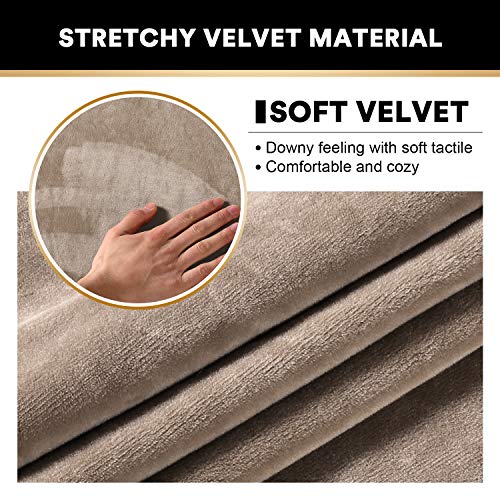 PrinceDeco 4 Pack Thick Velvet Stretch Armrest Covers for Chairs and Sofas - Non Slip, Taupe - color: Taupe