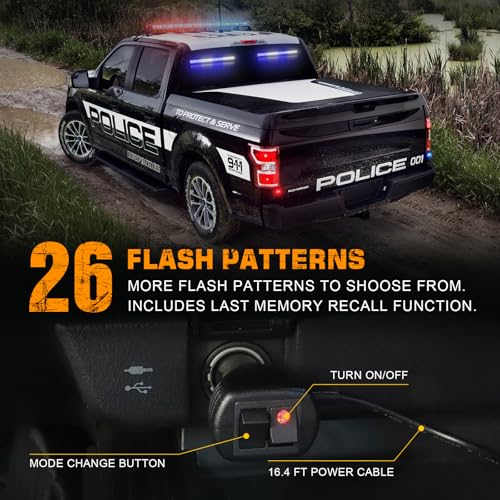 XRIDONSEN 2 in 1 Blue White Emergency Traffic Advisor Light Bar 144 LED Warning Safety Strobe Interior Front Rear Dash Windshield Lights for Firefighter Police Ambulance Vehicles Trucks (2x17.7 inch) - color: Blue/White
