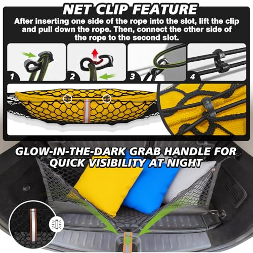 Muslogy Truck Bed Cargo Net Trunk Netting Compatible with 2018-2025 2026 Toyota Camry Accessories, Pickup Cargo Organizer SUV Sedan Storage Net w/Heavy Duty Carabiners - style: 2018+ Camry