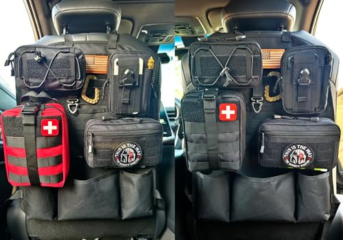 Molle Seat Back Organizer, Tactical Car Seat Cover Organizer Panel with Pouches, Molle Universal Vehicle Panel (Black) - style: Black