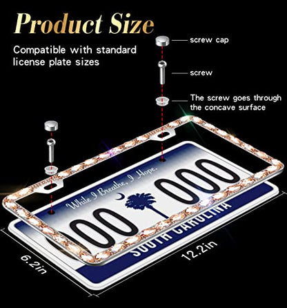 Sparkly License Plate Frame for Women,Bling License Plate Holder，Stainless Steel Rhinestone Diamond License Plate Frames，Glitter License Plate(1pack) - color: gold