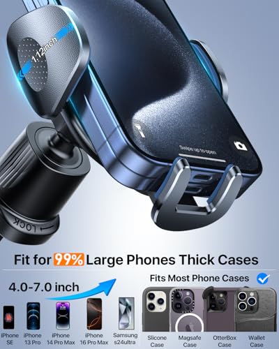 YRU Phone Holders for Your Car [2026 Upgraded Military Metal Hook], Cellphone Holder Car[No Fear of Bumps] Vent Phone Mount Truck Compatible with iPhone17 16 15 14 13 12 Samsung Android, Black - color: Black