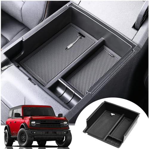Mabett Center Console Organizer Compatible with Ford Bronco 2021 2022 2023 2024, Armrest Storage Box fit Bronco Accessories 2/4-Door, Insert Upper Tray Black(Not Fits 2025 Verison) - color: V2 New Upper Tray