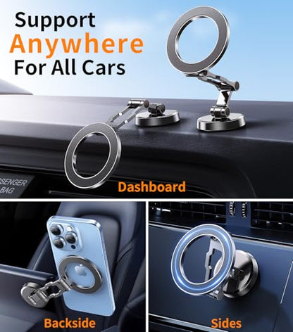 kaistyle for Magsafe Car Mount【Tri-fold & All Metal】Magnetic Phone Holder for Car Phone Holder Mount Dashboard Cell Phone Holders for Your Car Accessories for Women Men for iPhone 17 Pro Max 16 15 14
