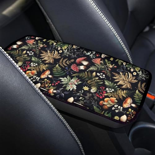 Dreaweet Car Armrest Cover Pad Black Center Console Cover Replacement for Car SUV Truck Sedan,Cute Mushroom Car Accessories for Women Girly - color: Mushroom Leaf