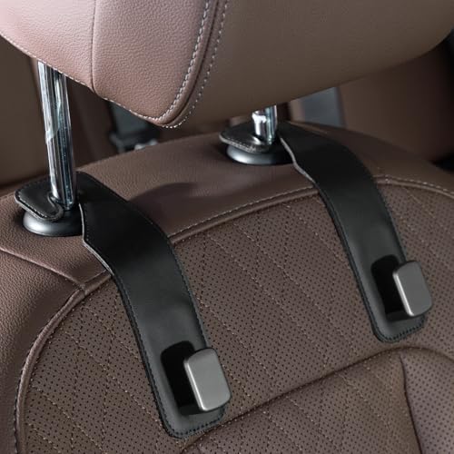 CoBak Headrest Hooks for Car - Universal Premium Stitched Leather and Aluminum-Magnesium Alloy Single Car Seat Back Storage Hook for Purses, Handbags, Bags (2 Pack),Black - color: Black, size: Single-hook