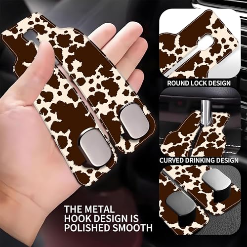 1 Pack Car Seat Headrest Hooks for Purses and Bags Camouflage Brown Cow Skin Bag Purse Holder for Car with Double Metal Hooks Car Purse Hanger Hanging Accessories - color: Camouflage Brown Cow Skin