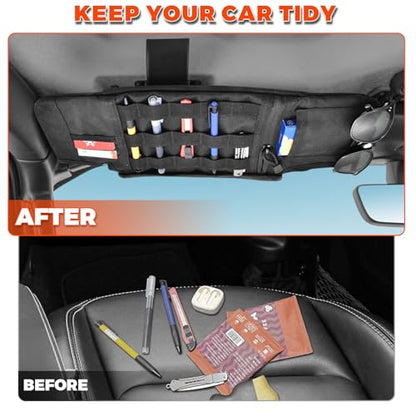 Sun Visor Organizer Compatible with Wrangler JL & JT 2018-2025, Driver's Side Front Tactical Visor Storage Molle Webbing Visor Storage, car Sunglasses Clip, Multi-Pocket