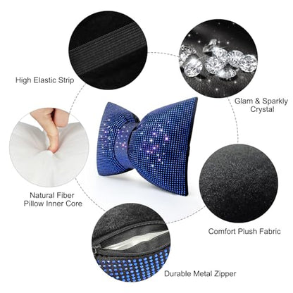 surpassme 2PCS Rhinestone Car Headrest Neck Pillow for Driving with Bling Bling Crystal Bow Pillow Car Accessories for Women (Blue) - color: 2 Blue Pillows