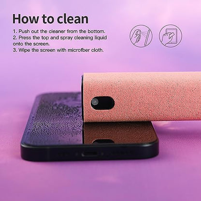 CUIUD Touchscreen Screen Cleaner Kit 2 Pcs, Phone, Tablet and Car Screen Cleaner, Two in One Spray and Microfiber Cloth(2 Pack Pink) - color: 2 Pcs Pink