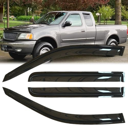 4pcs Original Shatterproof Outside Mount Style Side Window Visor Deflector Rain Guard Vent Window Visors for 97-03 F-150 97-99 F-250 Light Duty Super/Extended Cab with 2 Half Rear 94808 - size: for F-150 97-03 Super/Extended