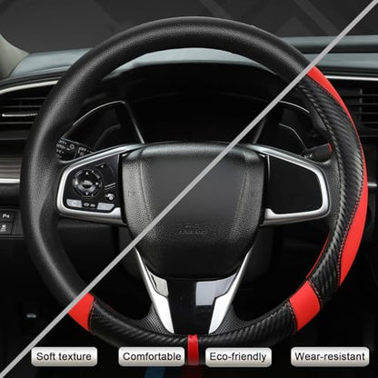 West Llama Microfiber Leather Car Steering Wheel Cover for Kia,14.5-15 inch (Black+Red-Standrad Size) - color: D-Black+Red