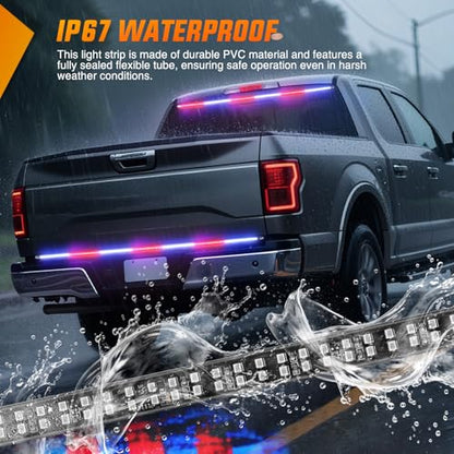 Nilight 60 Inch Truck Tailgate Strobe Light Strip Tail Emergency Bar Rear Window Warning Lamp Ultra-Bright Double Row 360 LED for Pickup Trailers Construction Vehicles Car SUV, Red Blue - color: 60" Tailgte Strobe Red Blue