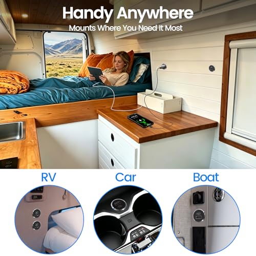 12V USB Outlet All-Aluminum QC 3.0 USB-A & USB-C PD3.0 Dual Fast Car Charger Socket, Recessed Mount Car USB Port for Car Truck Boat RV Camper Van Trailer (Small Version) - color: Small Version