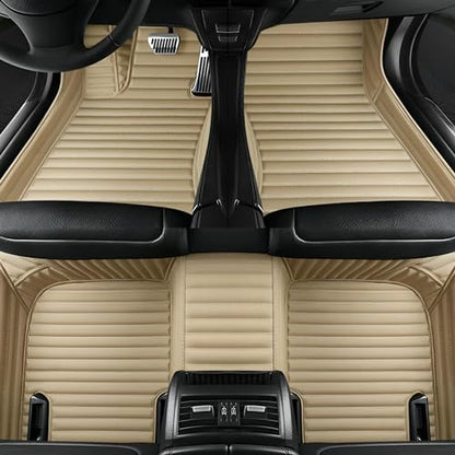 Add Personal Touch to Your Vehicle with IMEISH Customizable Logo Text Car Mats for 99% of vehiclesPads Protection Non-Slip Leather Floor Liners (Beige Stripe) - color: Beige stripe