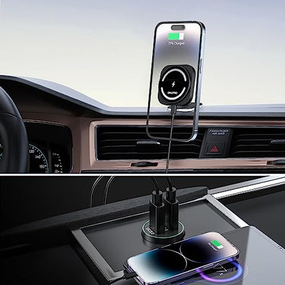 OHLPRO for Magsafe Car Mount, Super Strong Magnetic Wireless Car Charger Compatible with iPhone 17 Pro max,17/16/15/14/13 Series, [with QC 3.0 Adapter] Dashboard Car Phone Holder - style: Black+QC 3.0 Adapter