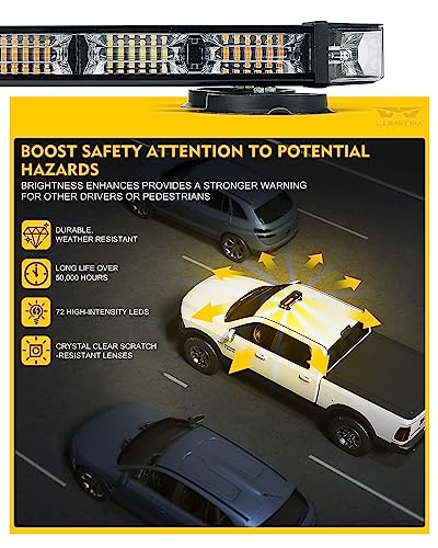 LUMENIX Rooftop Strobe Beacon Lights Bar White Amber LED Emergency Traffic Security Lightbar Magnetic Base Warning Flashing Light for Construction Vehicles Trucks Postal Mail Carrier Snow Plow - color: White&Amber