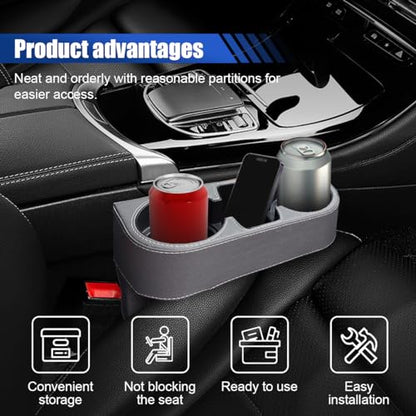 Car Cup Holder, Auto Front Seat Organizer, Multifunctional Cup Drink Holders with PU Leather Cover, Gap Filler Storage Box Coin Bucket Console Side Pocket Cell Mobile Phone Holder (Gray) - color: Gray