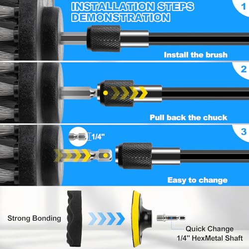 THINKWORK Car Detailing Kit, Car Detailing Brush Set, Car Cleaning Drill Brush Kit with Extension Pole, Professional Auto Detailing Supplies for Automobile Interior Exterior Wheels - size: 27PCS