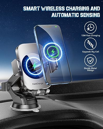 BothLin Wireless Car Charger, Fast Charging Phone Holder 3 in 1 Phone Mount Auto Clamping Car Accessories Compatible with iPhone 17 16 15 14 13 12 11 Xs XR, Samsung S23 Ultra S22 S21 S20(Space Grey) - color: Space Grey