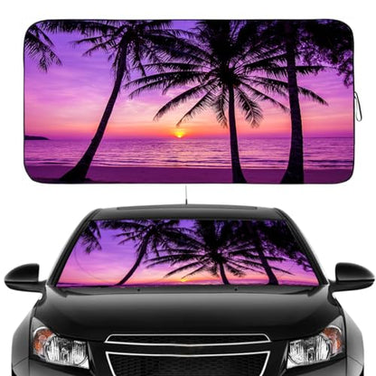 Gven Windshield Sun Shade, 2025 Foldable Purple Sunset Vehicle Windshield Protecion Heat Reduction Front Windshield Sun Shade Blocks UV Rays for Car Pickup Truck SUV (Sunset Purple, S) - color: Sunset Purple, size: Standard