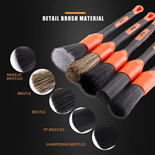 SPTA Car Detailing Brush Set, 5 Pack Soft Boar Hair Auto Detail Brush Kit with Elbow for Automotive Elegant Surface Interior Exterior Dashboard Emblems Panels Engine Bay Wheels Air Vent Seat Leather - color: 5pcs Car Detailing Brush Set With Elbow
