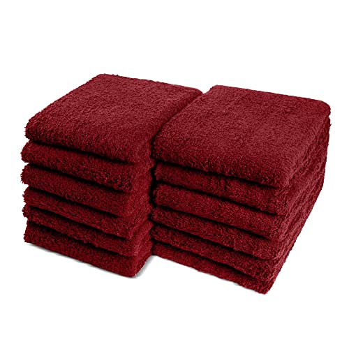 Cotton Towels for Multiple Use, 100% Ring Spun Cotton Towel Set, Heavy Duty - Super Absorbent Cleaning Towels for Car and Home - 16” X 27” (12 Pack, Burgundy) - color: Burgundy