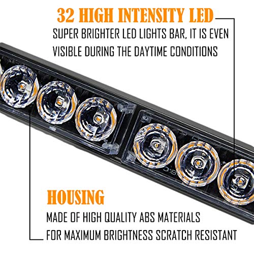 2×16.8 inch Emergency Strobe Light Bar Traffic Advisor Warning Hazard Windshield Safety Lights Bar 21 Flash Patterns with Cigar Lighter for Police Vehicles, Truck (Amber/White, 2 in 1) - color: Amber/White