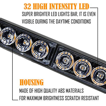 Blue/White 2 in 1 Emergency Strobe Light Bar 21 Flash Patterns Traffic Advisor Warning Hazard Windshield Safety Lights Bar with Cigar Lighter for Police Vehicles, Truck (2×16.8 inch, 32 Led) - color: Blue/White