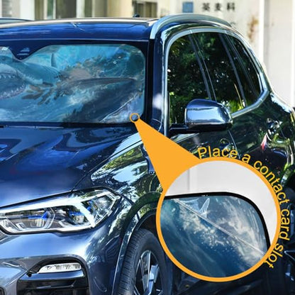 Windshield Sun Shade Cute Shark Blue Ocean Wave Front Window Block UV Shades Visor Reflective Retractable for Car SUV Trucks - color: F005