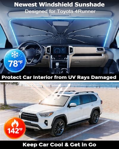 DMJN Umbrella Windshield Sun Shade for Toyota 4Runner (2017-2026), Car Sunshade for Front Windshield [Nano Ice-Crystal Coatings] UPF50+ Heat & UV Block, Protect Interior & Keep Cooler - size: For | Toyota 4runner (2017-2026)