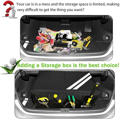 YOSRTER for Dodge Charger Durango Challenger Ram Car Trunk Organizer Collapsible Storage Box with Handle Foldable Lid Non Slip Bottom Sturdy Base Panel 2 Compartment White Trim - color: White Trim