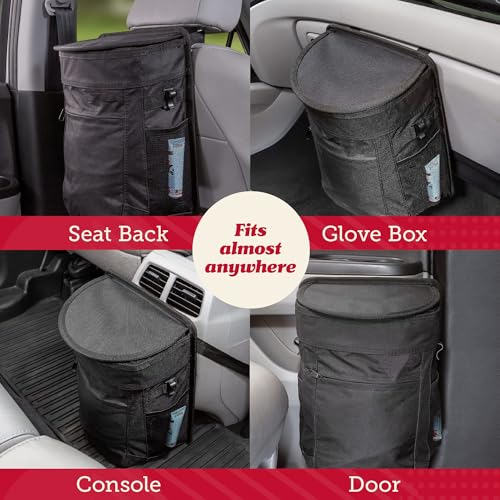 Spill-Proof Car Trash Can (2.5 Gallon) - Easy to Clean Hanging Garbage Bin - Leak-Proof Lid,Removable Liner, Waterproof - Keeps Truck, SUV, Car, Minivan Clean & Odor Free (Black) (1000, Black)