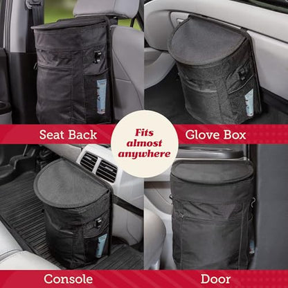Spill-Proof Car Trash Can (2.5 Gallon) - Easy to Clean Hanging Garbage Bin - Leak-Proof Lid,Removable Liner, Waterproof - Keeps Truck, SUV, Car, Minivan Clean & Odor Free (Black) (1000, Black)