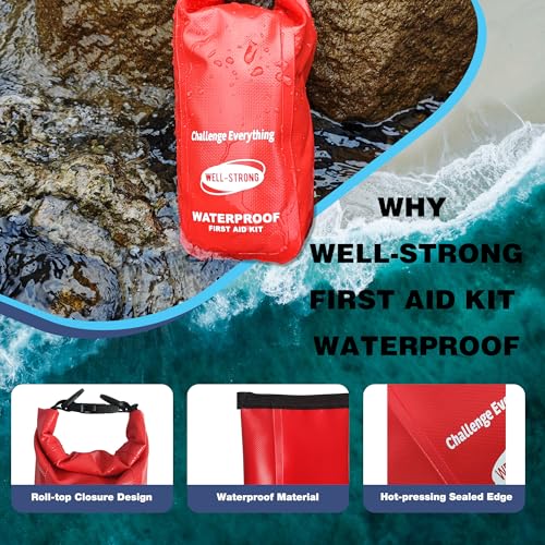 Waterproof First Aid Kit Roll Top Boat Emergency Kit with Waterproof Contents for Fishing Kayaking Boating Swimming Camping Rafting Beach Red - color: Ws011-red