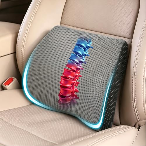 Lumbar Support Pillow for Car & Office Chair - High-Density Memory Foam Back Cushion for Sciatica & Lower Back Pain Relief - Non-Slip Support for Long Commutes & Desk Workers (Dark Gray) - color: Dark Gray