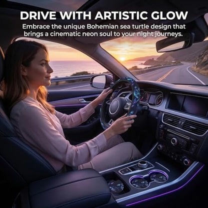 Sea Turtle Steering Wheel Cover - Bule Anti-Slip Breathable Universal 14-15 Inch Car Wheel Cover with 2 Matching Coasters Set for Men Women,Soft Comfort Grip Accessories - color: Sea Turtle