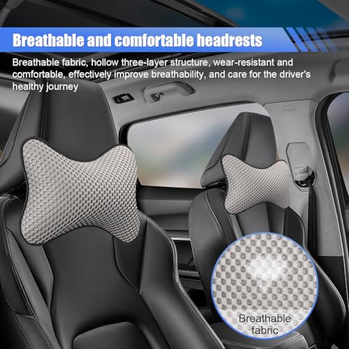 ZIMISI 2PCS Car Headrest Pillow, Breathable Leather Car Neck Pillow, Soft Cloud Silk Cotton Neck Support Relief Cushion, Comfortable Automotive Seat Head Rest Pad for Driving Fatigue Relief (Grey) - color: Grey