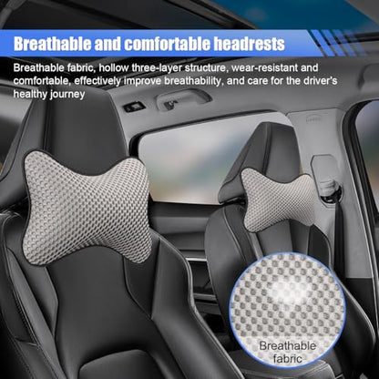 ZIMISI 2PCS Car Headrest Pillow, Breathable Leather Car Neck Pillow, Soft Cloud Silk Cotton Neck Support Relief Cushion, Comfortable Automotive Seat Head Rest Pad for Driving Fatigue Relief (Grey) - color: Grey