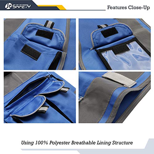 JKSafety 10 Pockets High Visibility Zipper Front Blue Safety Vest with High Reflective Strips Meets ANSI/ISEA Standards (Medium, 88-Blue) - color: Blue, size: Medium