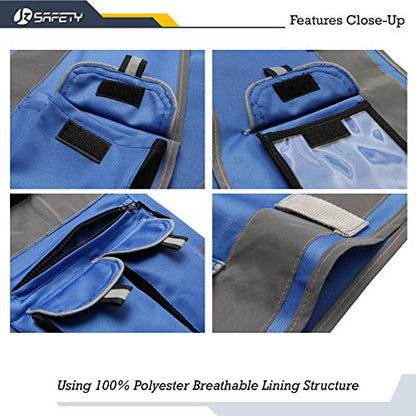 JKSafety 10 Pockets High Visibility Zipper Front Blue Safety Vest with High Reflective Strips Meets ANSI/ISEA Standards (Medium, 88-Blue) - color: Blue, size: Medium