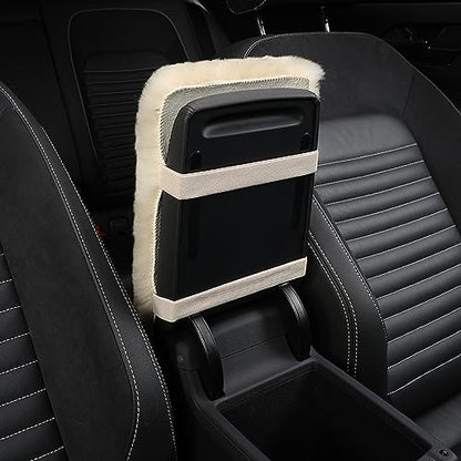 Genuine Sheepskin Center Console Cover Pad Genuine Furry Fluffy Wool Fur Car Armrest Cover Protector Universal Fit for SUV/Truck/Car - color: Shearling-Dark Gray
