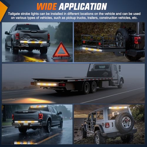 Nilight 60 Inch Truck Tailgate Strobe Light Strip Tail Emergency Bar Rear Window Warning Lamp Ultra-Bright Double Row 360 LED for Pickup Trailers Construction Vehicles Car SUV, Amber White - color: 60" Tailgte Strobe Amber White